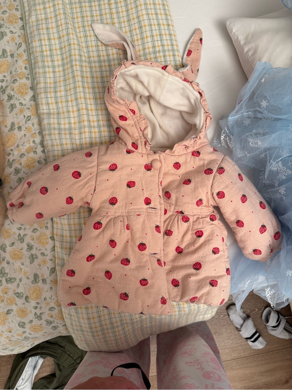 Pink Baby Hooded Jacket with Strawberry Print